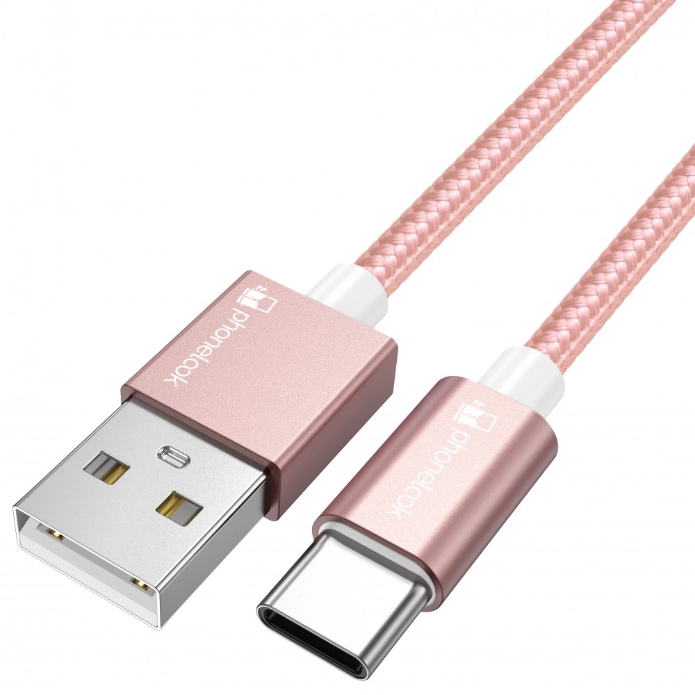 Câble chargeur (1.5 m) USB-A vers USB-C - Nylon PhoneLook - Rose clair