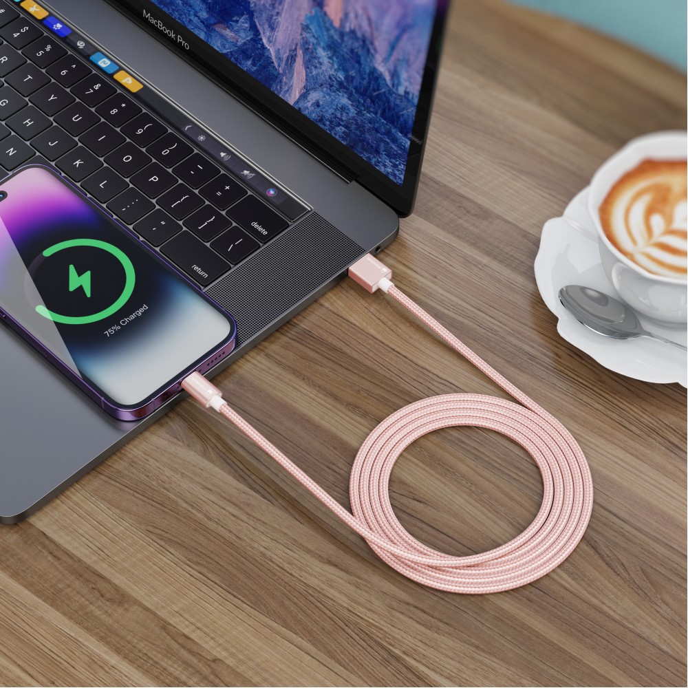 Câble chargeur (1.5 m) USB-A vers USB-C - Nylon PhoneLook - Rose clair