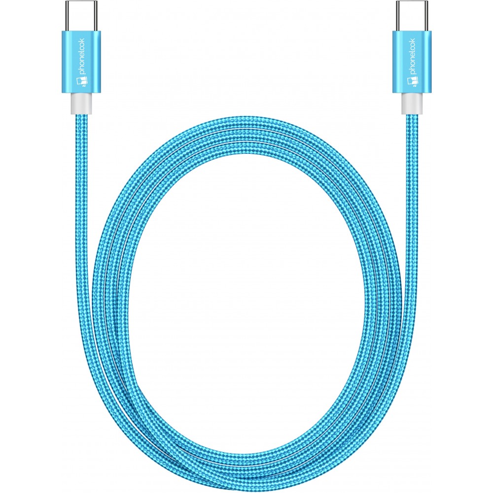 Câble chargeur (1.5 m) USB-C vers USB-C - Nylon PhoneLook - Bleu clair