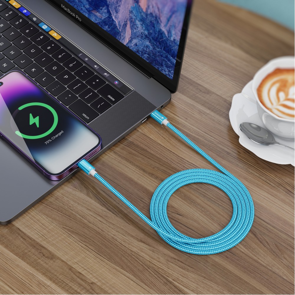 Câble chargeur (1.5 m) USB-C vers USB-C - Nylon PhoneLook - Bleu clair