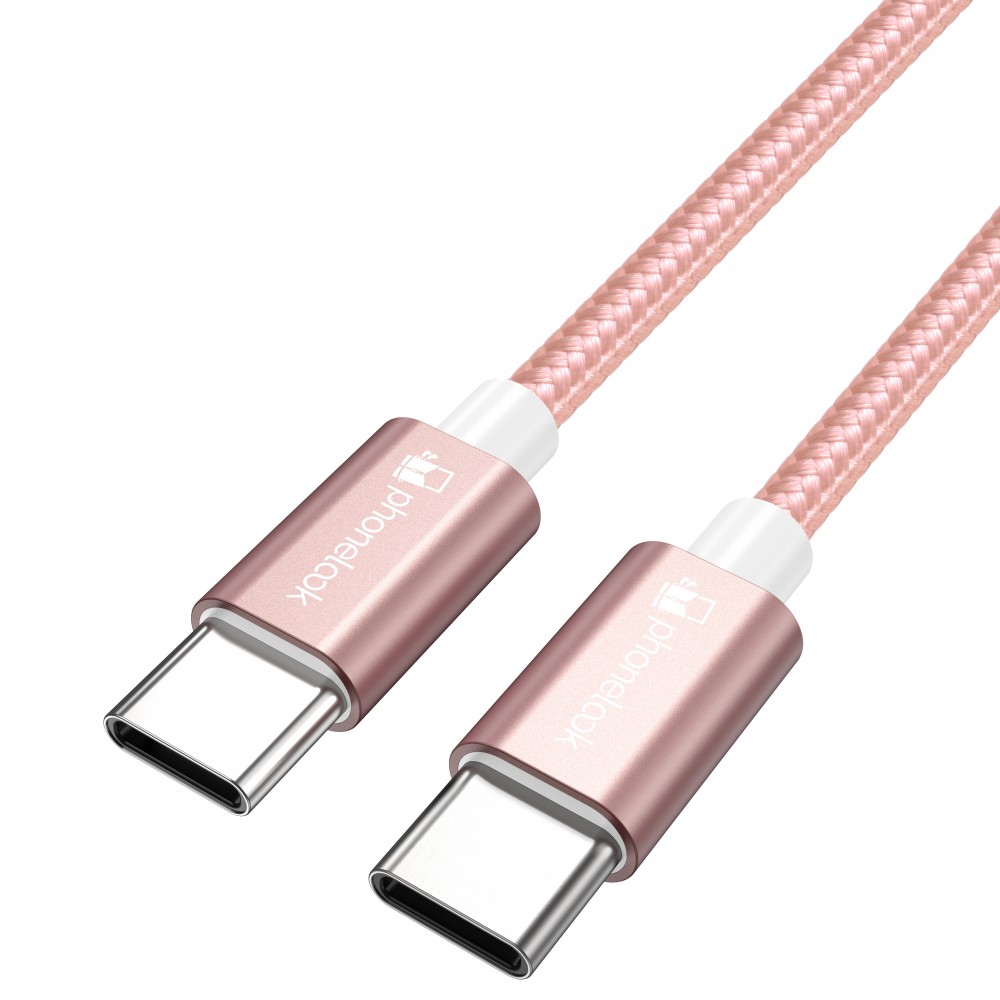 Câble chargeur (1.5 m) USB-C vers USB-C - Nylon PhoneLook - Rose clair