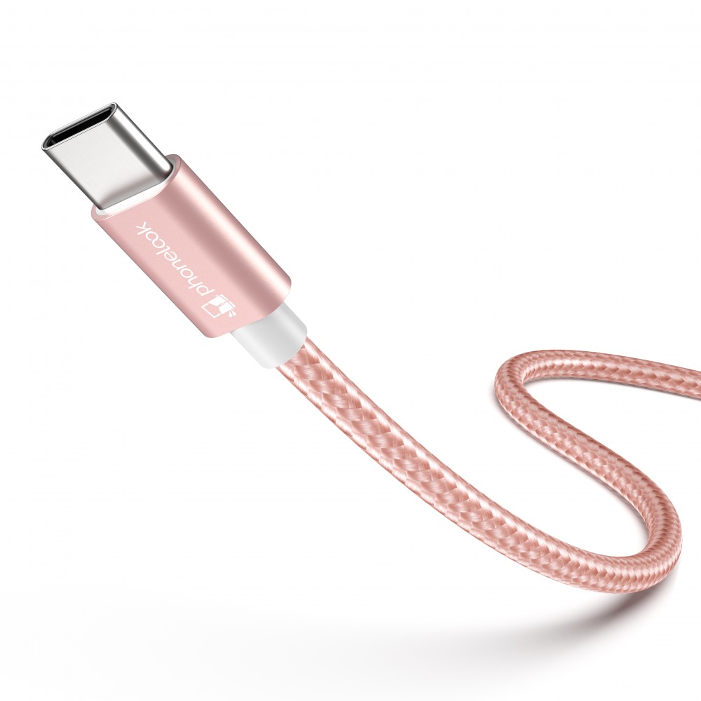 Câble chargeur (1.5 m) USB-C vers USB-C - Nylon PhoneLook - Rose clair