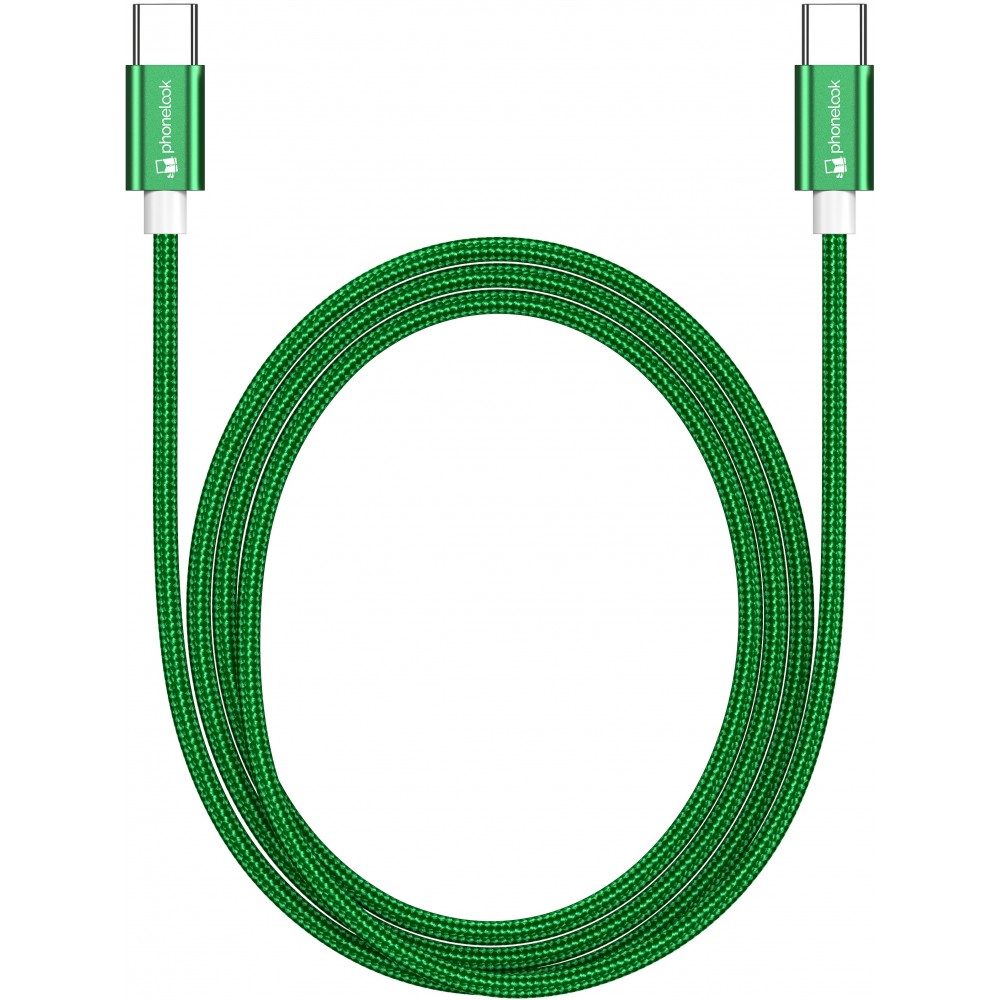 Câble chargeur (1.5 m) USB-C vers USB-C - Nylon PhoneLook - Vert foncé