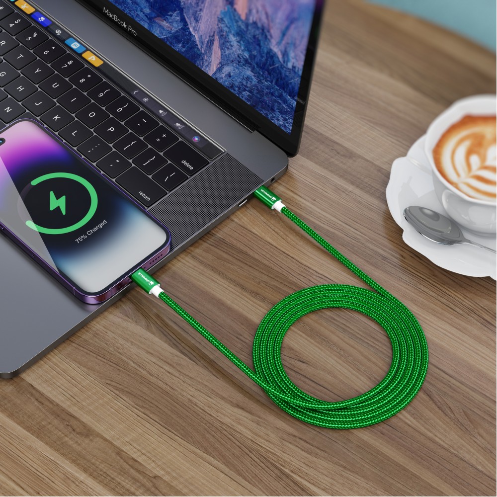 Câble chargeur (1.5 m) USB-C vers USB-C - Nylon PhoneLook - Vert foncé