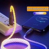 Ladekabel USB-C zu USB-C 66W 1 Meter mit LED-Licht Stromfluss - Multicolor