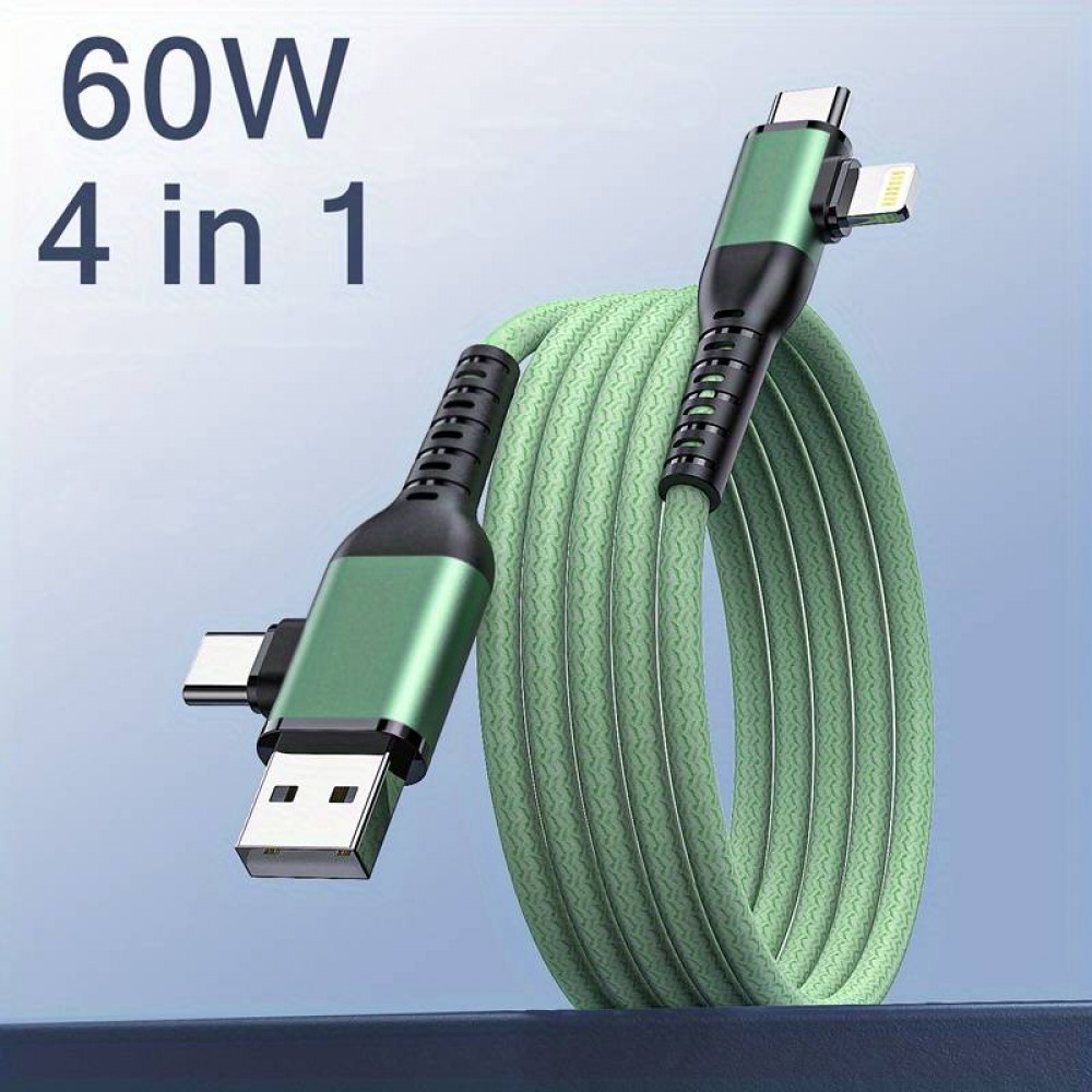 4 in 1 Multifunktions Ladekabel Nylon mit USB-A, USB-C & Lightning Anschluss 1.8m - Grau