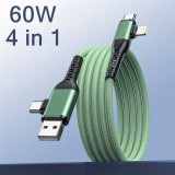 4 in 1 Multifunktions Ladekabel Nylon mit USB-A, USB-C & Lightning Anschluss 1.8m - Grau