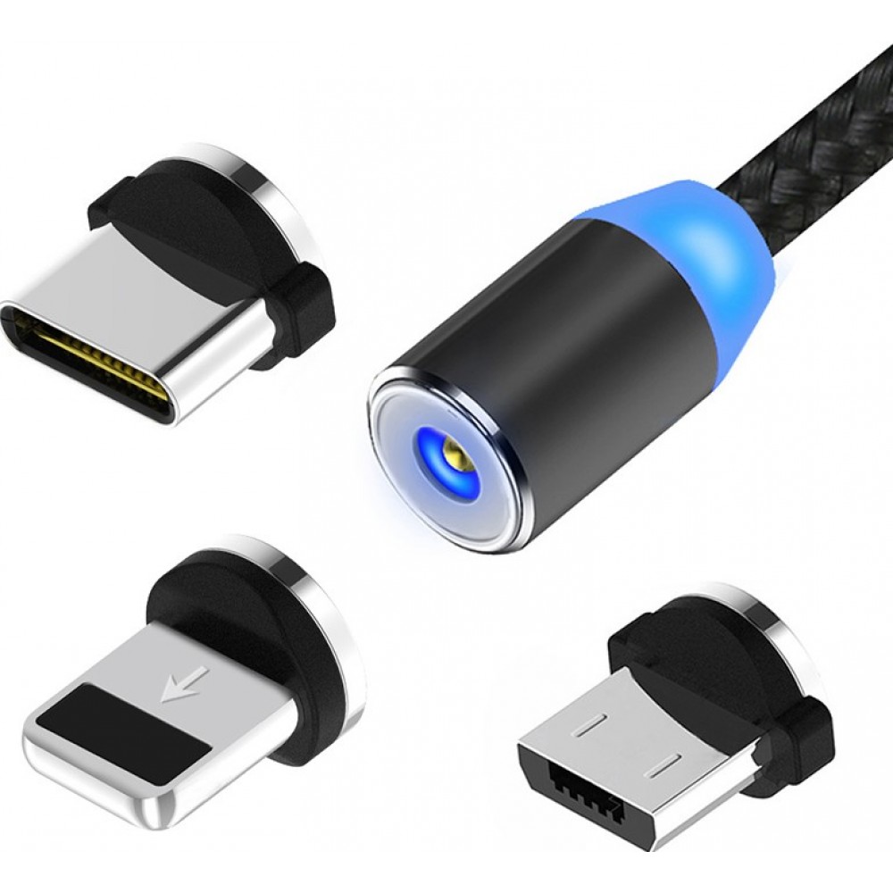 Câble de charge universel 3 en 1 LED en nylon USB-C - Lightning - Micro-USB  - Noir - Acheter sur PhoneLook
