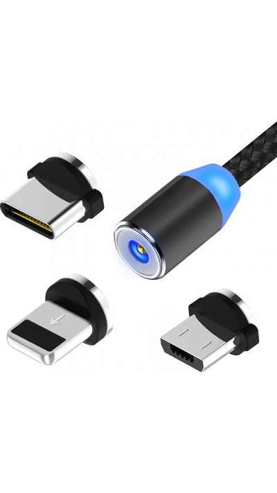 Câble de chargement USB 3 en 1 avec lumière LED et embouts de