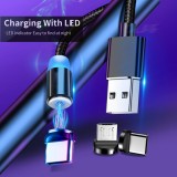 3 in 1 Universal LED Ladekabel Nylon USB-C - Lightning - Micro-USB - Schwarz