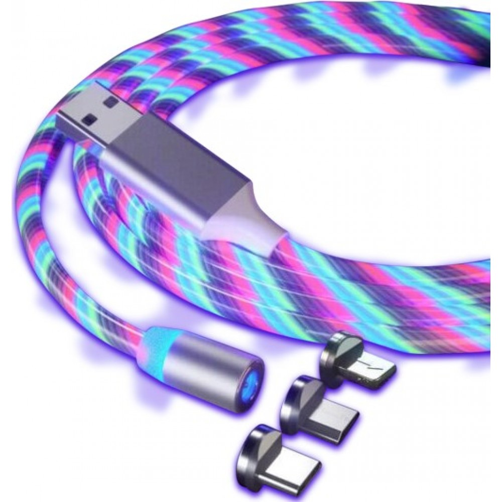 Câble de chargement USB 3 en 1 avec lumière LED et embouts de chargement magnétiques - Blanc (multicolor)