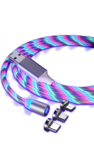 Câble de chargement USB 3 en 1 avec lumière LED et embouts de chargement magnétiques - Blanc (multicolor)