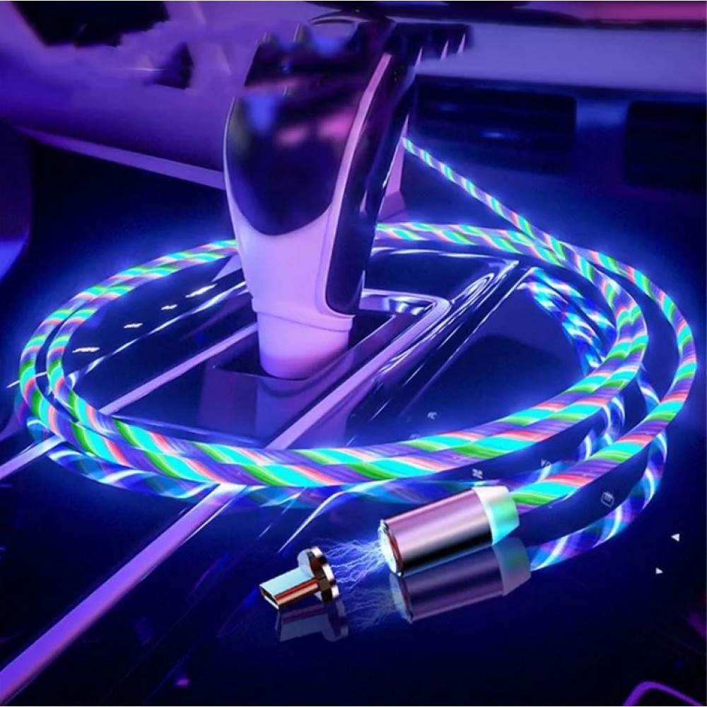 Câble de chargement USB 3 en 1 avec lumière LED et embouts de chargement magnétiques - Blanc (multicolor)