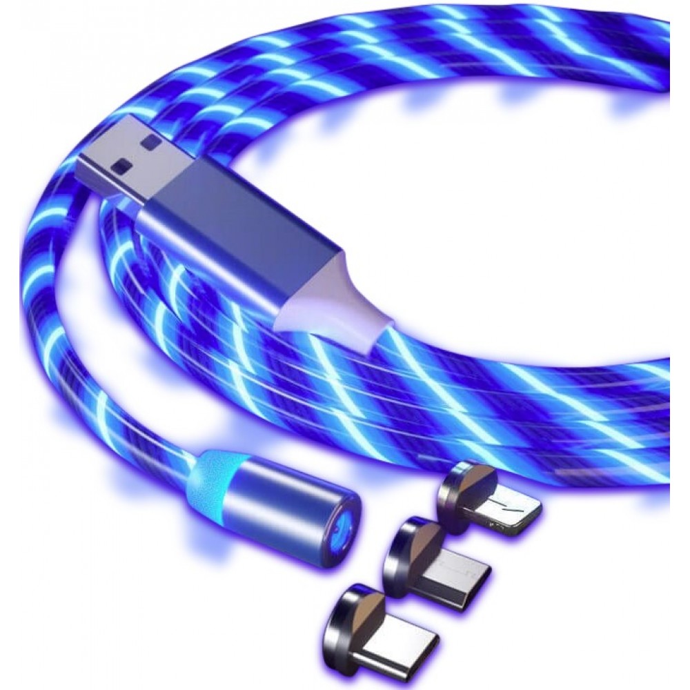 3 in 1 USB Ladekabel mit LED Licht und magnetischen Ladeaufsätzen
