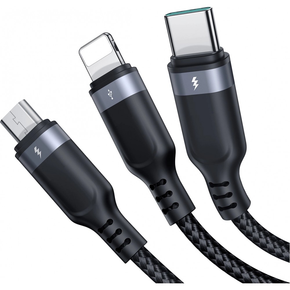 Joyroom Multi-Usage S-A18 3-in-1 Nylon Kabel USB-A zu Lightning / USB-C / Micro USB - Schwarz (30 cm)