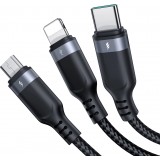 Joyroom Multi-Usage S-A18 3-in-1 Nylon Kabel USB-A zu Lightning / USB-C / Micro USB - Schwarz (30 cm)