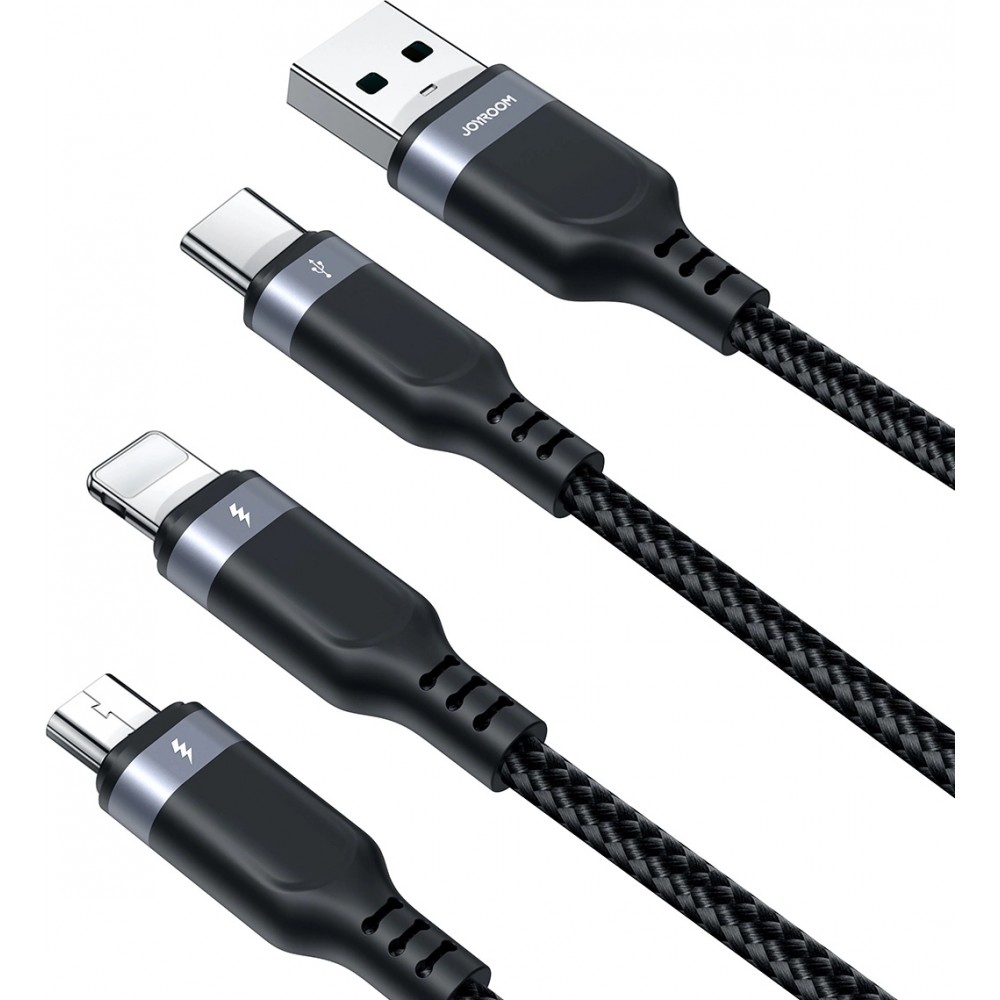 Joyroom Multi-Usage S-A18 3-in-1 Nylon Kabel USB-A zu Lightning / USB-C / Micro USB - Schwarz (30 cm)