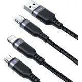 Joyroom Multi-Usage S-A18 3-in-1 Nylon Kabel USB-A zu Lightning / USB-C / Micro USB - Schwarz (30 cm)