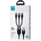 Joyroom Multi-Usage S-A18 3-in-1 Nylon Kabel USB-A zu Lightning / USB-C / Micro USB - Schwarz (30 cm)