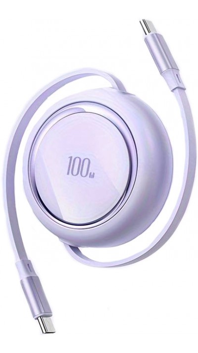 Câble rétractable double Type USB-C avec charge rapide QC3.0 100W - Violet