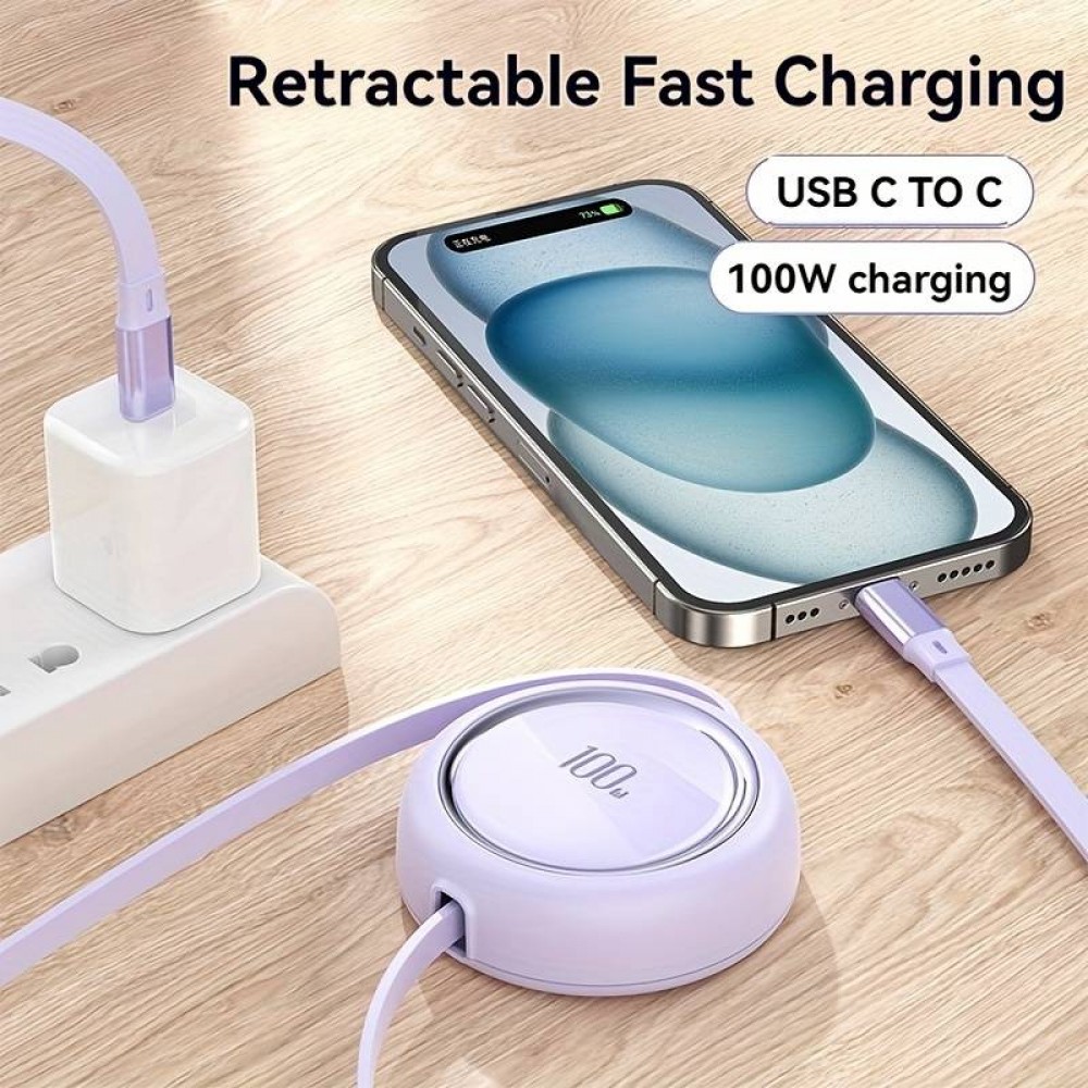 Câble rétractable double Type USB-C avec charge rapide QC3.0 100W - Violet