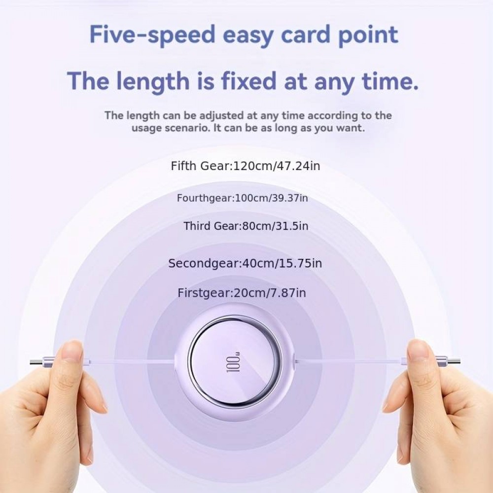 Câble rétractable double Type USB-C avec charge rapide QC3.0 100W - Violet