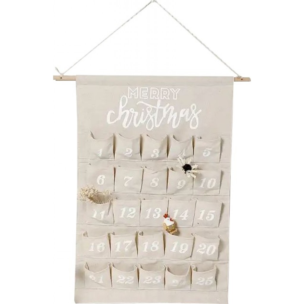 Calendrier De L'Avent Noël En Tissu - 24 Poches à Remplir - 43.3x20.5inch - Compte à Rebours Suspendu - Décoration Familiale - 7