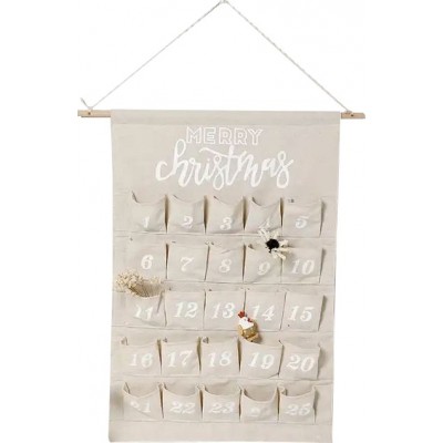 Calendrier Avent Merry Christmas avec poches 1 à 24 en tissu à suspendre