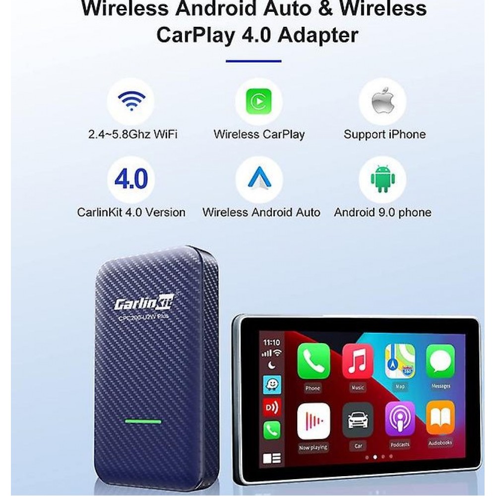Carlinkit 4.0 Wireless Kit - Adaptateur sans fil pour voiture avec Apple CarPlay & Android Auto (CPC200-CP2A)