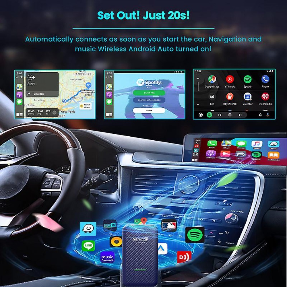Carlinkit 4.0 Wireless Kit - Adaptateur sans fil pour voiture avec Apple CarPlay & Android Auto (CPC200-CP2A)