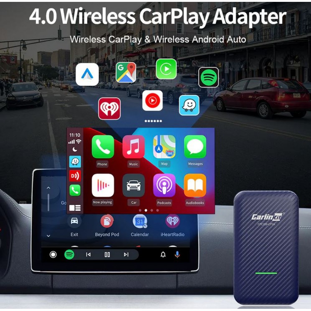 Carlinkit 4.0 Wireless Kit - Adaptateur sans fil pour voiture avec Apple CarPlay & Android Auto (CPC200-CP2A)