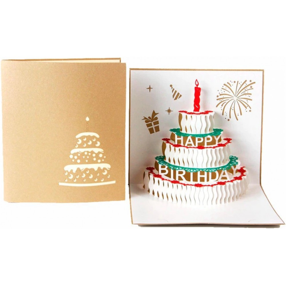 Carte de Vœux 3D, joyeux anniversaire avec enveloppe - Or