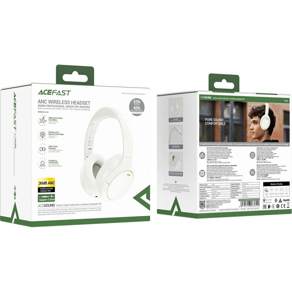Acefast H6 ANC Bluetooth 5.3 Over-Ear Kopfhörer IPX4 - Weiß