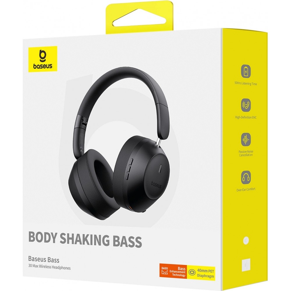 Casque Bluetooth 5.3 Sans Fil Baseus Bass 30 Max On-Ear Ultra Basses Puissantes - Noir