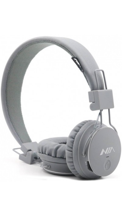 NIA X3 - Casque Bluetooth sans fil On-Ear basses profondes et connexion SD/AUX - Gris