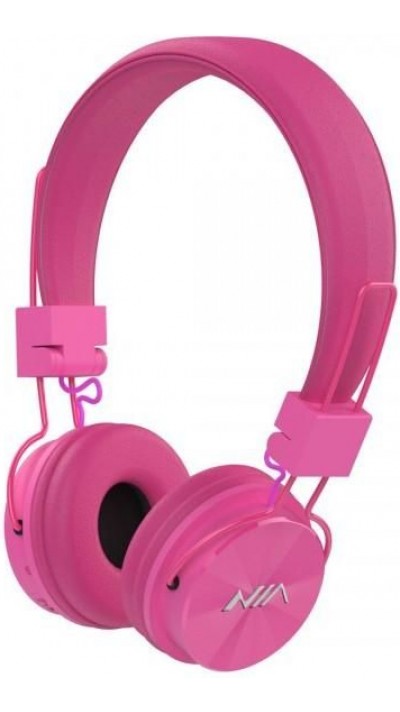 NIA X3 - Casque Bluetooth sans fil On-Ear basses profondes et connexion SD/AUX - Rose