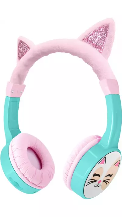 Casque cool sans fil Bluetooth 5.3 pour enfants avec volume atténué 85dB et design amusant - Cat