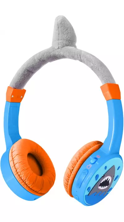 Casque cool sans fil Bluetooth 5.3 pour enfants avec volume atténué 85dB et design amusant - Shark