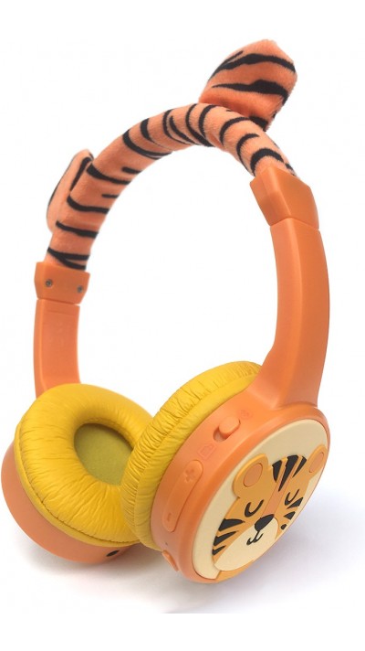 Casque cool sans fil Bluetooth 5.3 pour enfants avec volume atténué 85dB et design amusant - Tigre