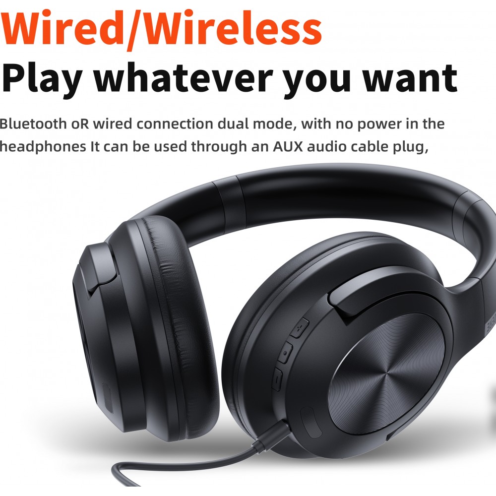 Casque sans fil Bluetooth Qere E80 Active Noise Cancellation (ANC) - Noir