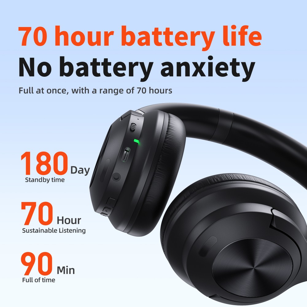 Casque sans fil Bluetooth Qere E80 Active Noise Cancellation (ANC) - Noir