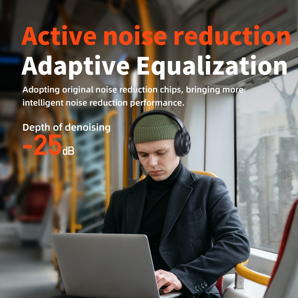 Casque sans fil Bluetooth Qere E80 Active Noise Cancellation (ANC) - Noir