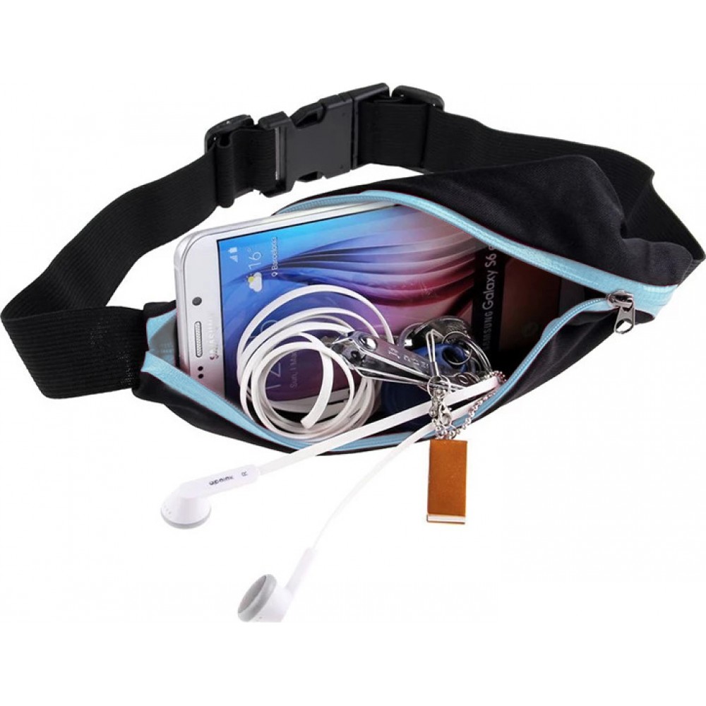 Ceinture de sport avec 2 poches extensibles pour téléphone + accessoires, jogging, vélo - Bleu clair