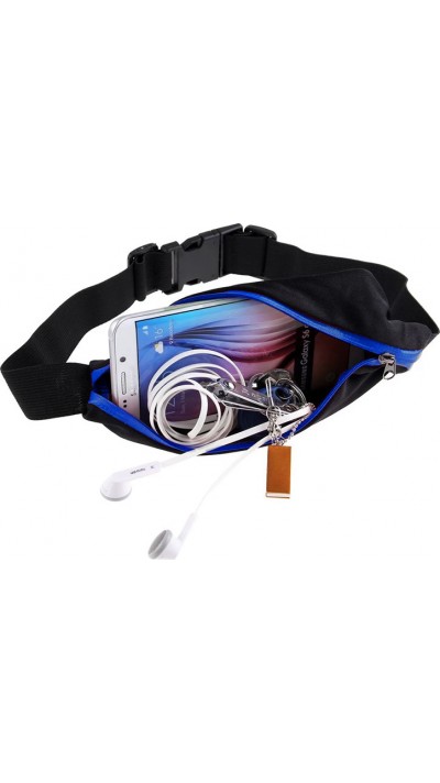 Ceinture de sport avec 2 poches extensibles pour téléphone + accessoires, jogging, vélo - Bleu foncé