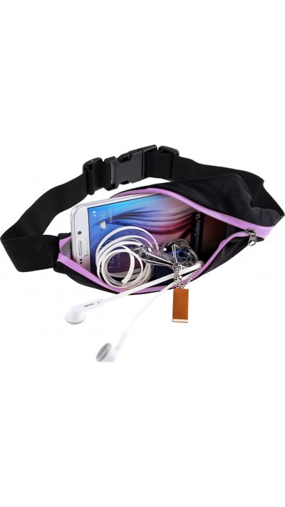 Ceinture de sport avec 2 poches extensibles pour téléphone + accessoires, jogging, vélo - Rose