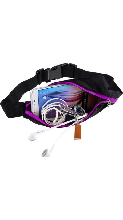 Ceinture de sport avec 2 poches extensibles pour téléphone + accessoires, jogging, vélo - Violet