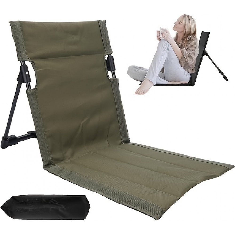 Chaise au sol pliante aluminium ultralégère camping/plage/loisirs/extérieur avec sac de rangement - Vert