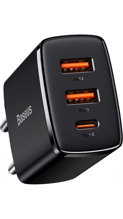 Chargeur Rapide Compact Baseus 30W 2x USB USB Type C Power Delivery Quick Charge 3A - Noir