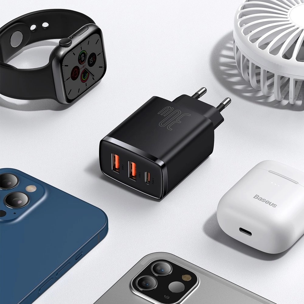 Chargeur Rapide Compact Baseus 30W 2x USB USB Type C Power Delivery Quick Charge 3A - Noir