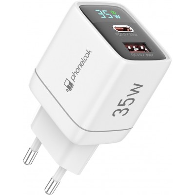 Chargeur USB-A et USB-C GaN/PD3.0 35W avec affichage LED ultra puissant PhoneLook - Blanc